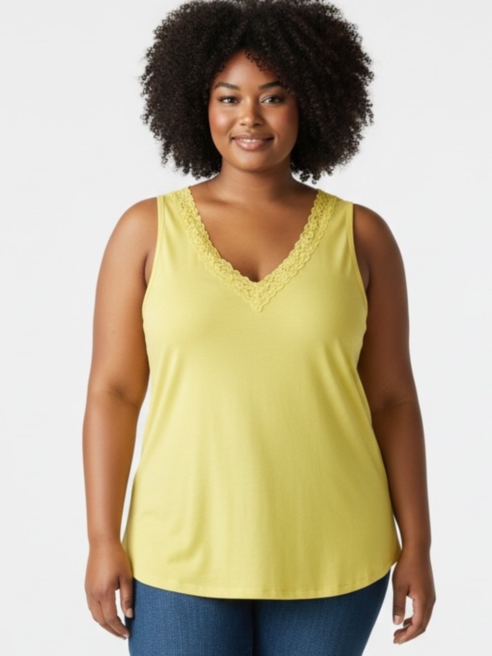 Faded Glory Lace-Trim V-Neck Tank Top in Light Yellow